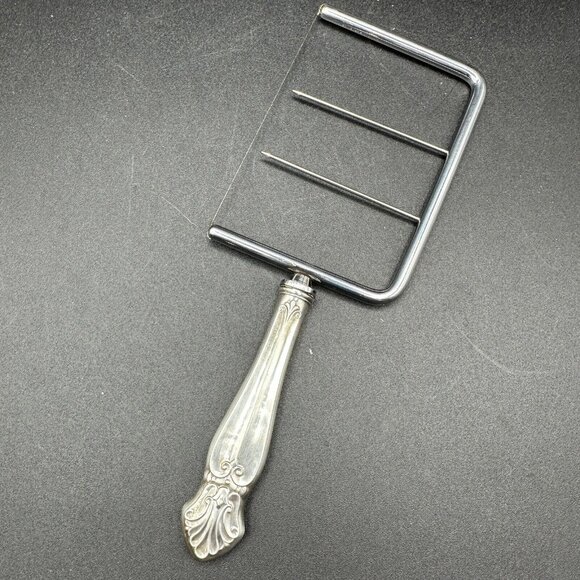 Vtg Sterling Silver Cheese Wire Slicer Server Cutter Royal Family Fleur De Lys - Picture 2 of 12